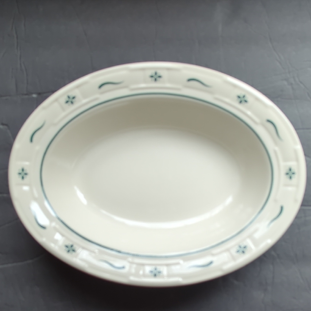 Longaberger Ivory & Green Woven Traditions Oval Serving Dish.